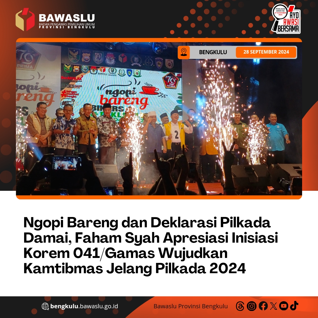 Ngopi Bareng dan Deklarasi Pilkada Damai, Faham Syah Apresiasi Inisiasi Korem 041/Gamas Wujudkan Kamtibmas Jelang Pilkada 2024