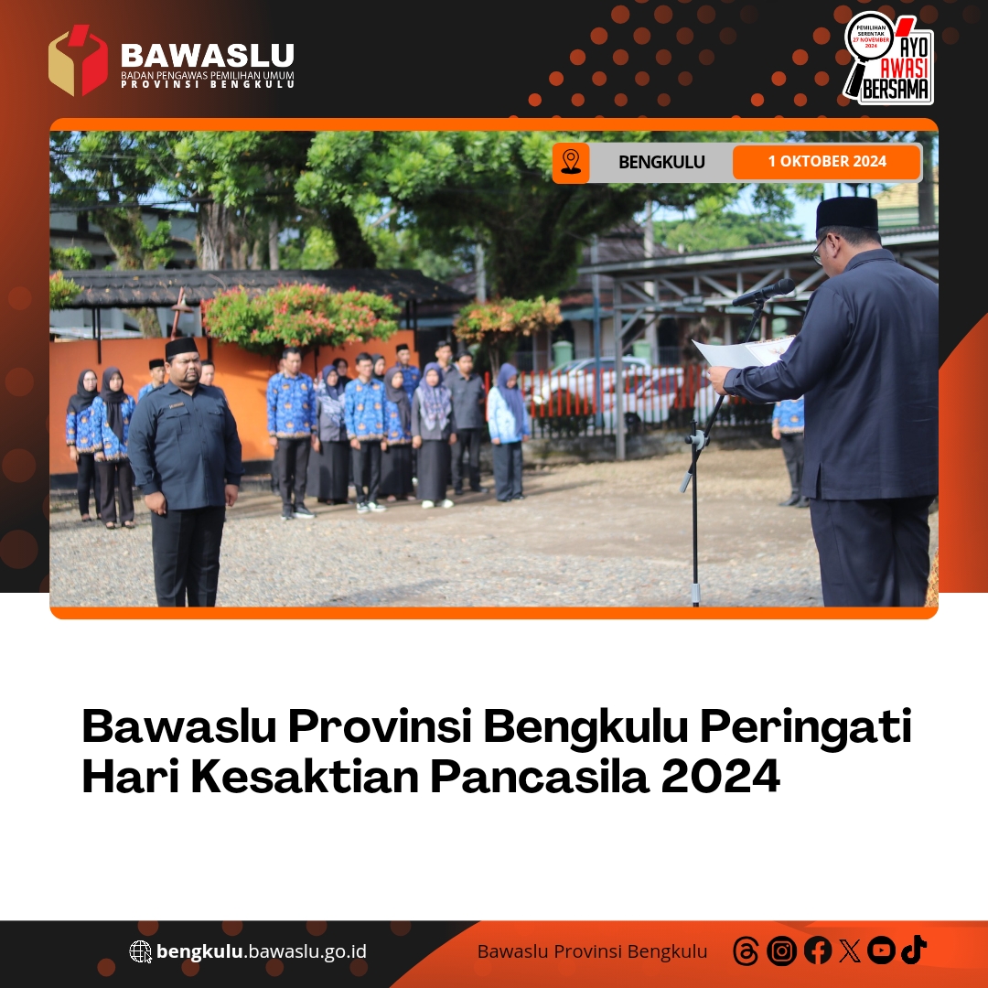 Bawaslu Provinsi Bengkulu Peringati Hari Kesaktian Pancasila 2024