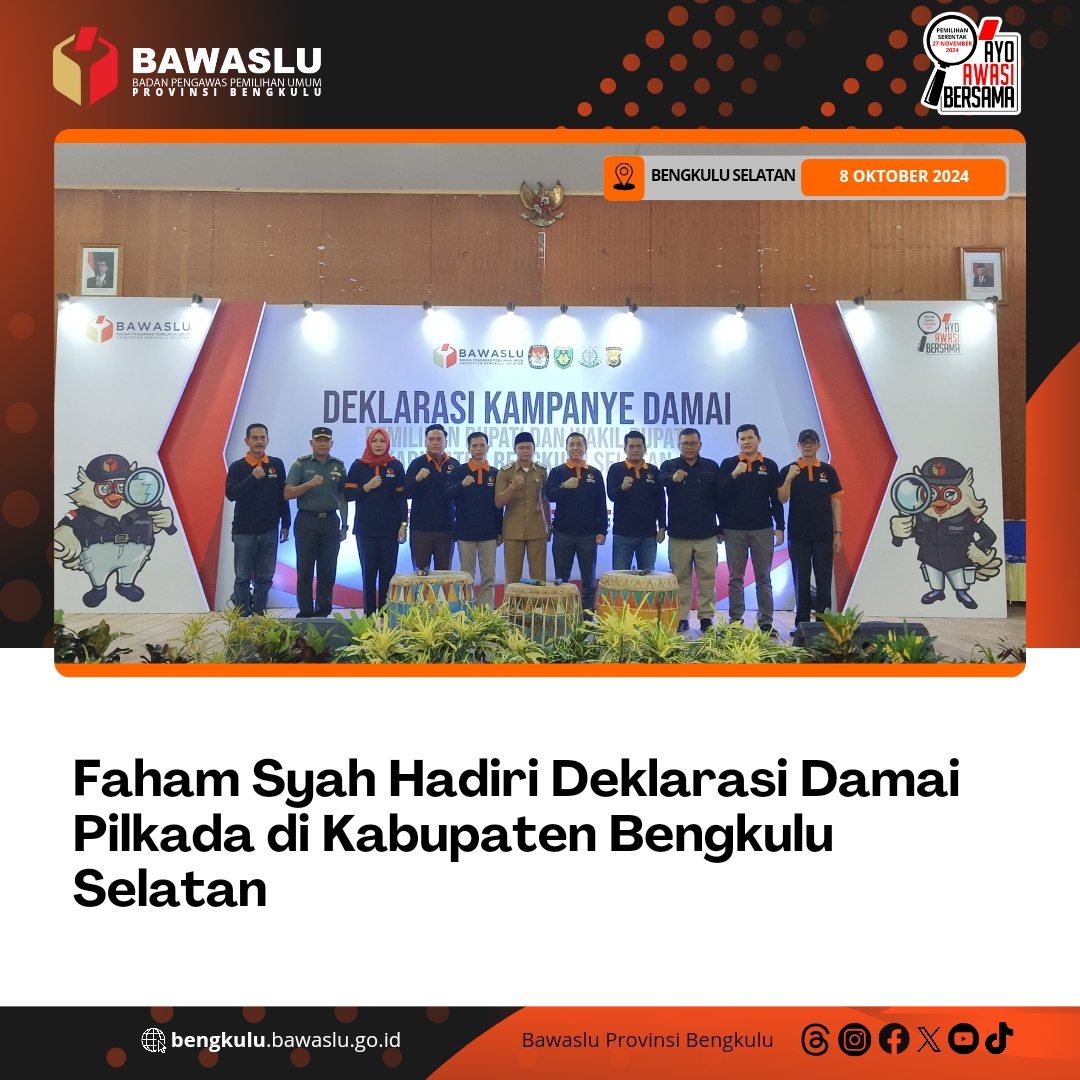 Faham Syah Hadiri Deklarasi Damai Pilkada di Kabupaten Bengkulu Selatan
