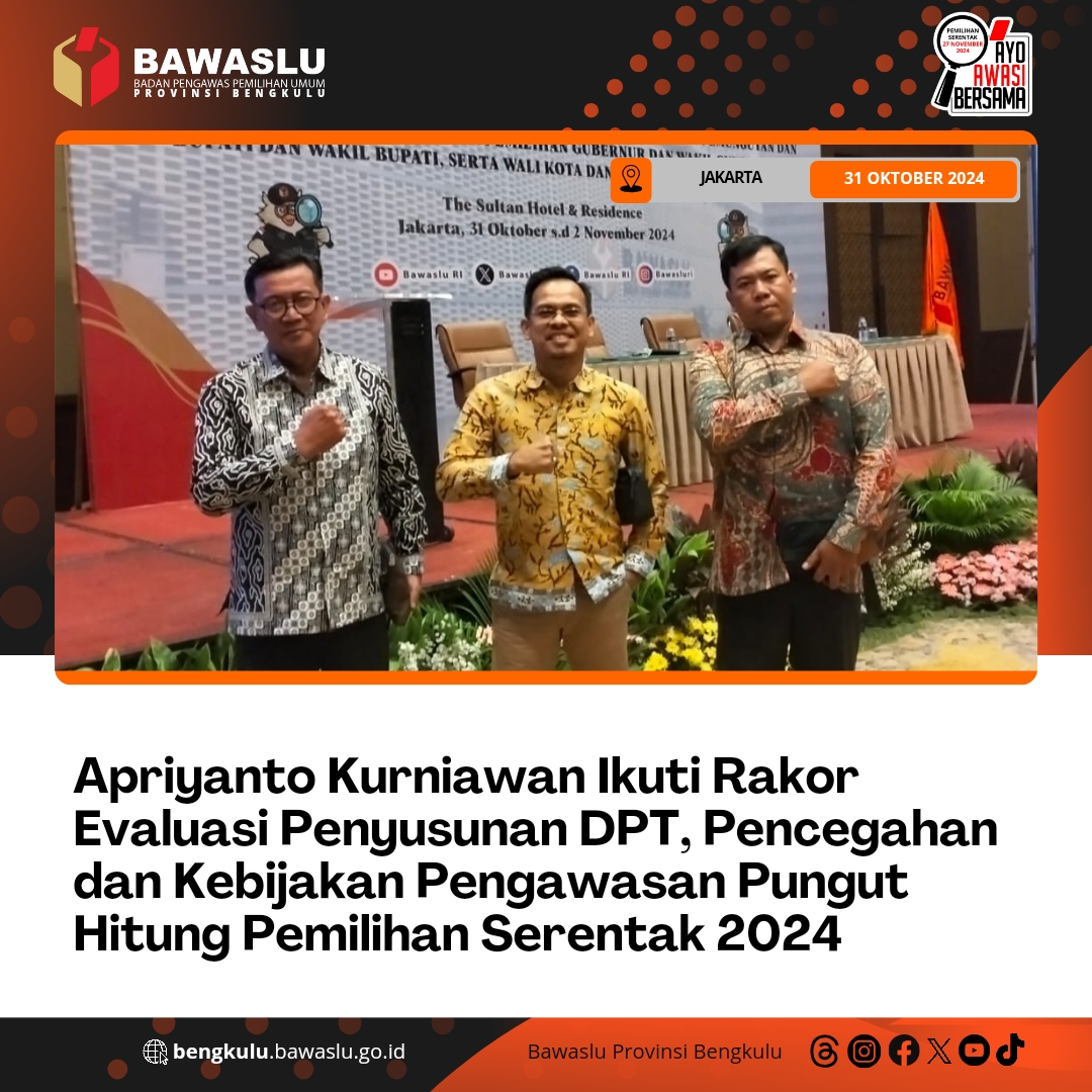 Apriyanto Kurniawan Ikuti Rakor Evaluasi Penyusunan DPT, Pencegahan dan Kebijakam Pengawasan Pungut Hitung Pemilihan Serentak 2024
