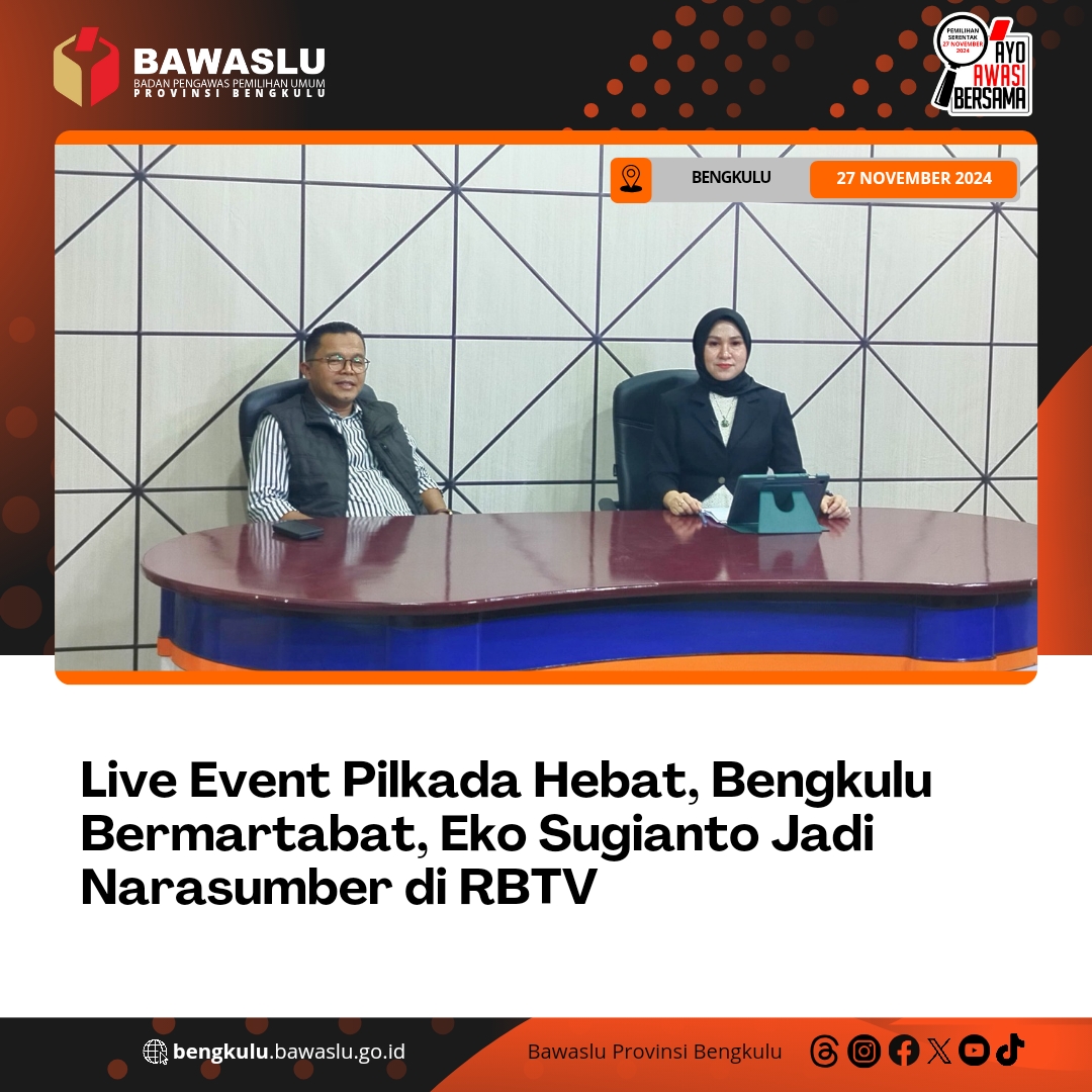 Live Event Pilkada Hebat, Bengkulu Bermartabat, Eko Sugianto Jadi Narasumber di RBTV