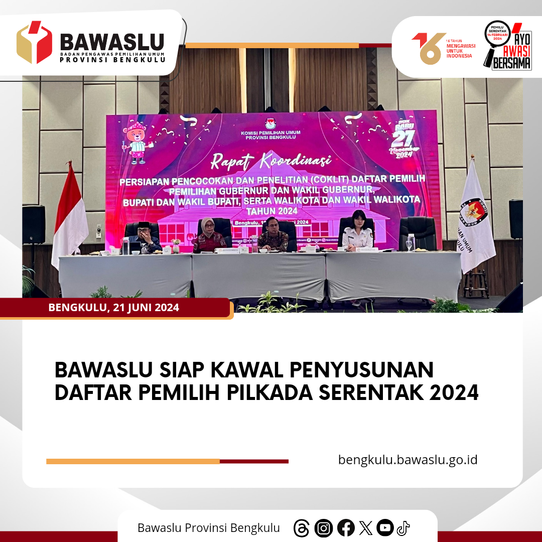 Bawaslu Siap Kawal Penyusunan Daftar Pemilih Pilkada Serentak 2024
