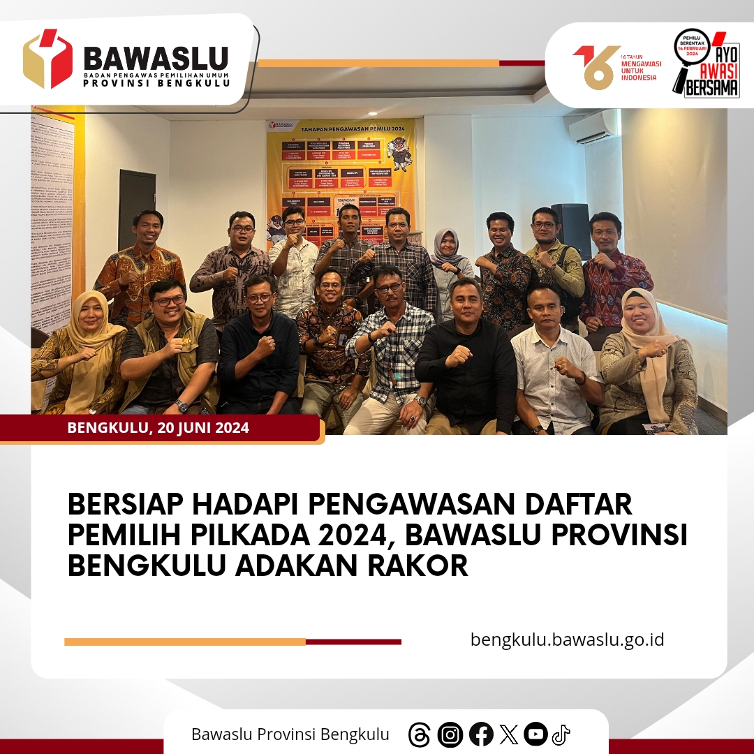 Bersiap Hadapi Pengawasan Daftar Pemilih Pilkada 2024, Bawaslu Provinsi Bengkulu Adakan Rakor