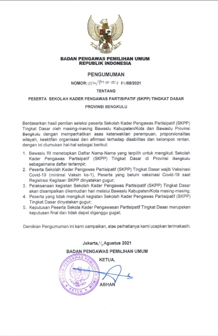 Pengumuman Kelulusan Administrasi Calon Peserta SKPP 2021