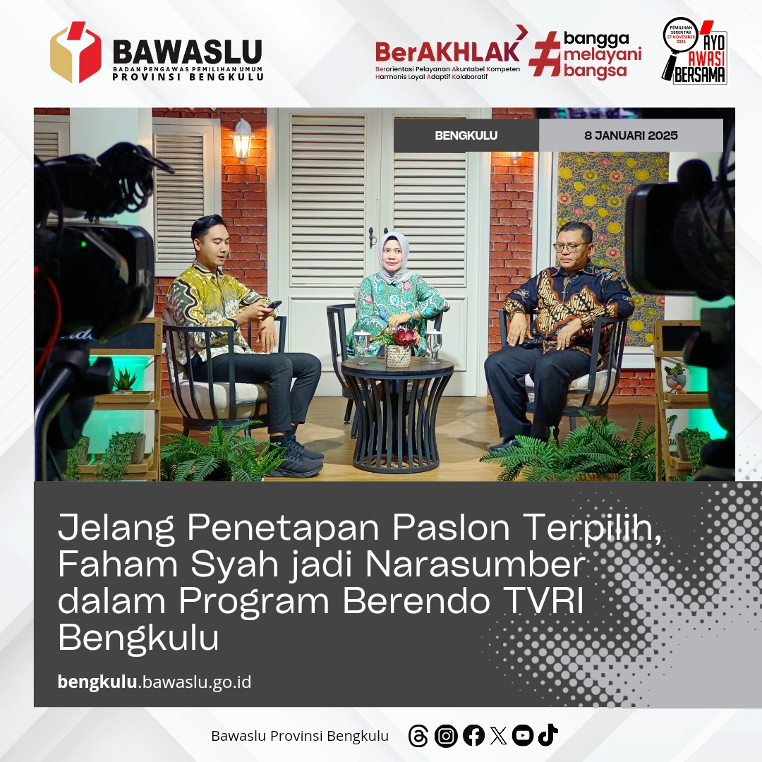 Jelang Penetapan Paslon Terpilih, Faham Syah jadi Narasumber dalam Program Berendo TVRI Bengkulu