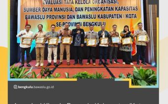 Apresiasi Kinerja Bawaslu Kabupaten/Kota, Bawaslu Provinsi Bengkulu Gelar Malam Penganugerahan