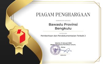 Mantap Bawaslu Provinsi Bengkulu Raih Peringkat Terbaik ke-2 Kategori Pemberitaan dan Pendokumentasian