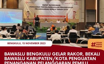 Bawaslu Bengkulu Gelar Rakor, Bekali Bawaslu Kabupaten/Kota Penguatan Penanganan Pelanggaran Pemilu