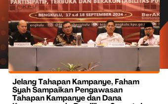 Jelang Tahapan Kampanye, Faham Syah Sampaikan Pengawasan Tahapan Kampanye dan Dana Kampanye pada Pemilihan Serentak 2024 di Bimtek KPU Provinsi Bengkulu