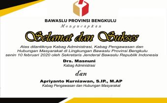 Pelantikan Pejabat di Lingkungan Sekretariat Bawaslu Provinsi